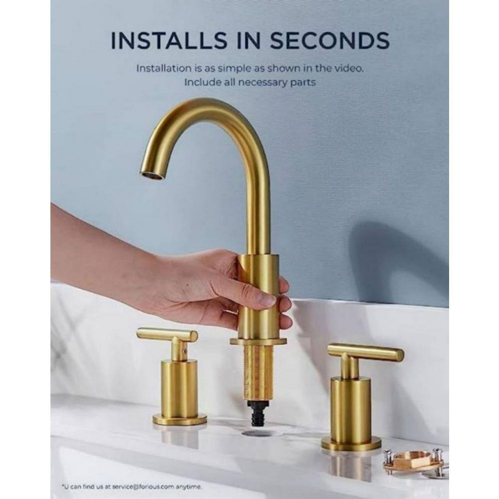 Brushed Gold Brass 3-Hole Bathroom Faucet Set