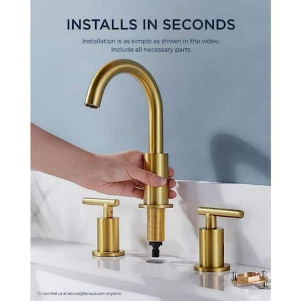 Dyiom Brushed Gold Bathroom Faucet 3-Hole, 2-Handle Bathroom Sink Faucet  Gold with Metal Overflow Drain B07X395JXY - The Home Depot