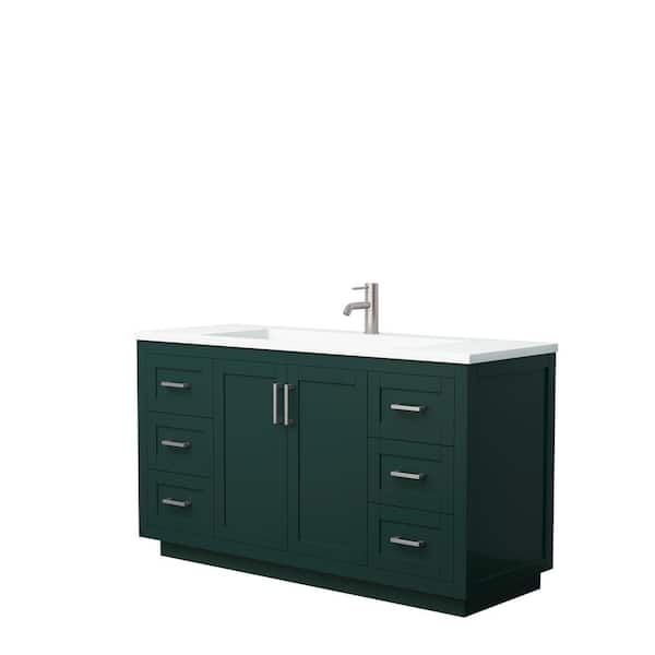 Wyndham Collection Miranda 60 in. W x 22 in. D x 34.25 in. H Single Bath Vanity in Green with Matte White Solid Surface Top