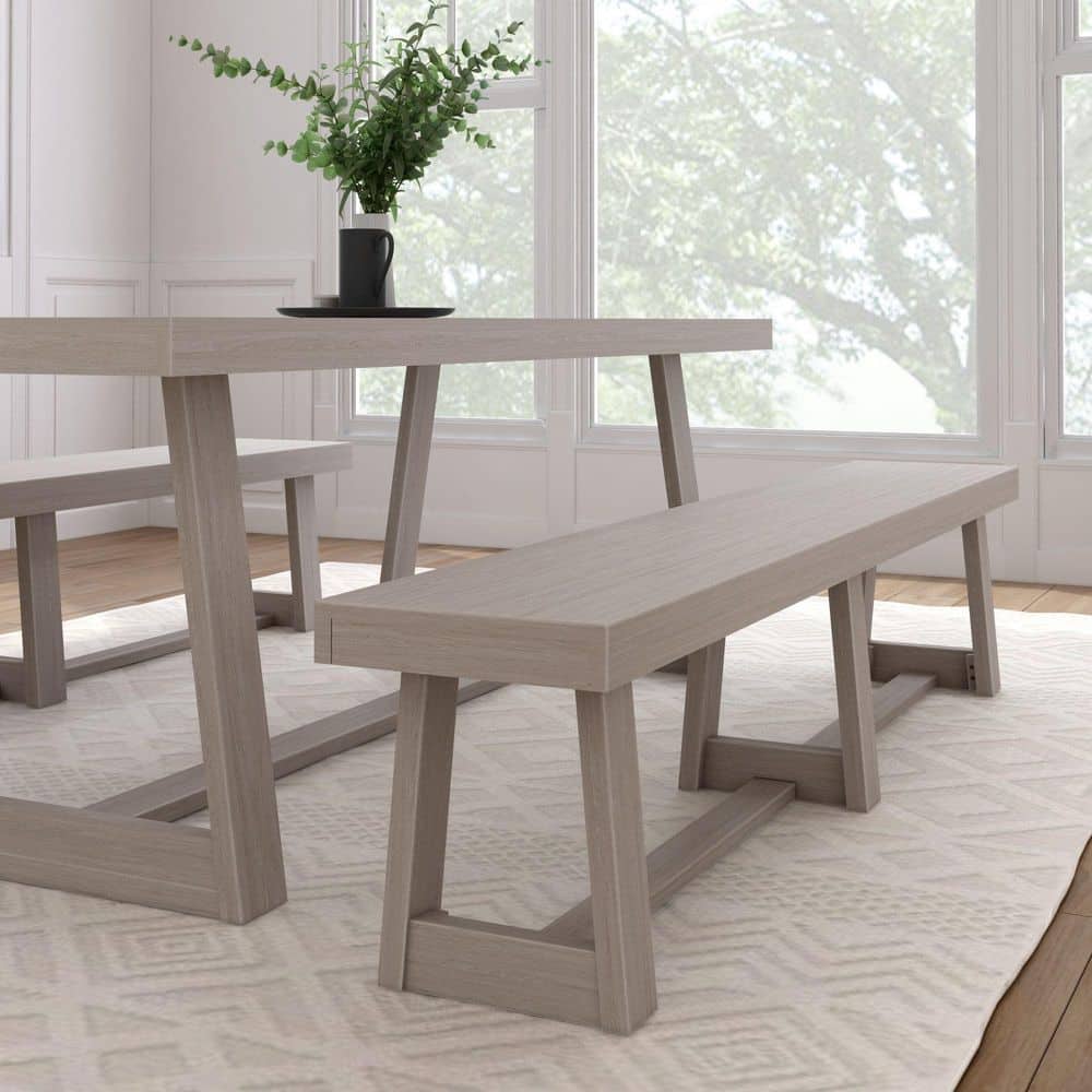 Classic 85 in. Seashell Wirebrush Entryway Dining Bench Backless with Solid Wood