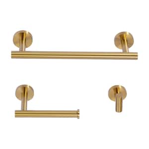 3-Piece Stainless Steel Bath Hardware Set with Towel Hook Toilet Paper Holder and Towel Bar in Brushed Gold