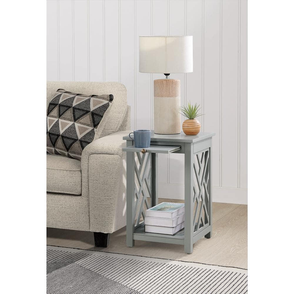 Gray Wood End Table with Tray and Shelf