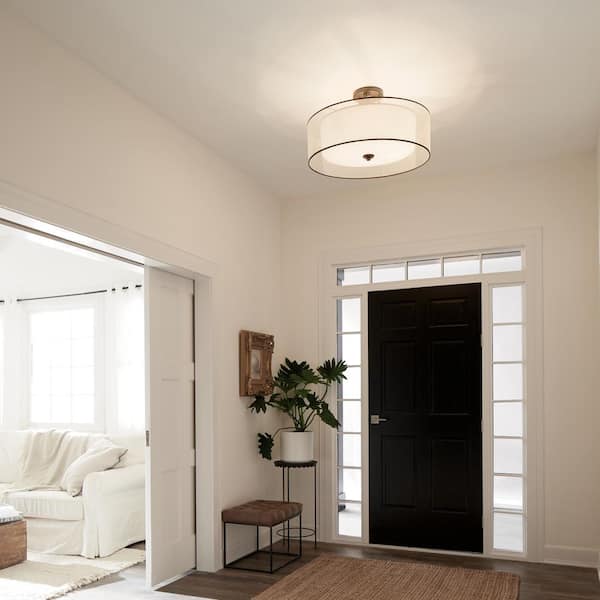 KICHLER Lacey 28 in. 5-Light Mission Bronze Hallway Transitional Semi-Flush Mount Ceiling Light with Organza Shade
