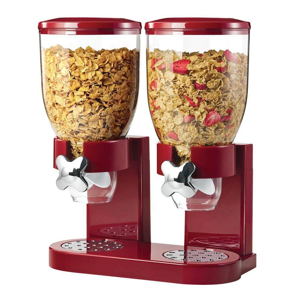 Red and Clear Double Dry Food Dispenser with Portion Control