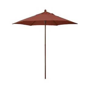 7.5 ft. Wood-Grained Steel Market Patio Umbrella with Push Lift in BrickPolyester