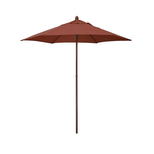 Astella 7.5 ft. Wood-Grained Steel Market Patio Umbrella with Push Lift in BrickPolyester