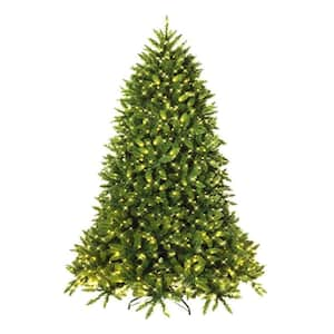 7.5 ft. Green Pre-Lit Hinged LED PVC Artificial Christmas Tree with Metal Stand