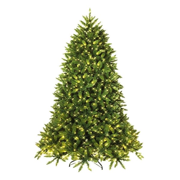ANGELES HOME 7.5 ft. Green Pre-Lit Hinged LED PVC Artificial Christmas Tree with Metal Stand