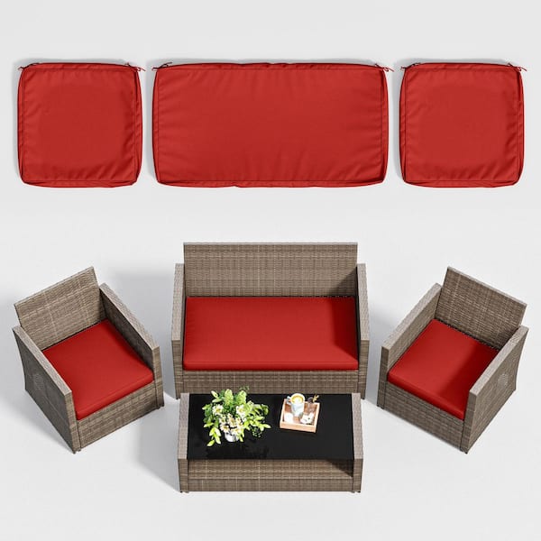 3-Piece 36 x 18 in. & 18 x 18 in. Outdoor Cushion Covers Replacement with Zipper Red