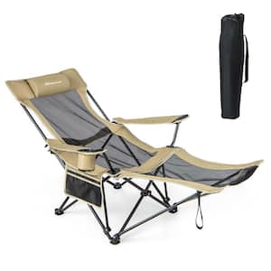 Folding Camping Chair with Detachable Footrest for Fishing, Camp, Picnics Khaki