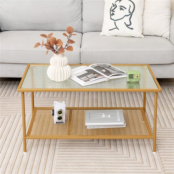 35.5 in. Golden Rectangle Glass Coffee Table with 1 Pieces