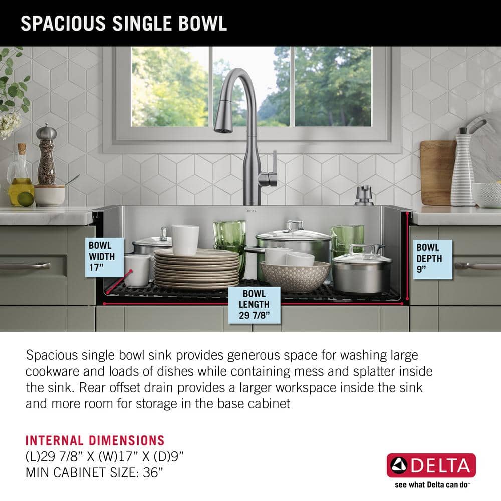 Delta 33" Stainless Steel Drop-In Single Bowl Kitchen Sink with Accessories