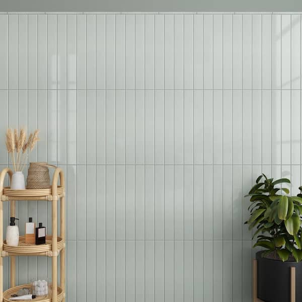 Horizonte 2 in. x 8 in. Glossy Pastel Light Blue Ceramic Subway Wall Tile Sample