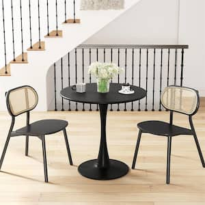 Black Metal 31.5 in. Round Pedestal Dining Table with Anti-Slip PP Ring (Seats-4)