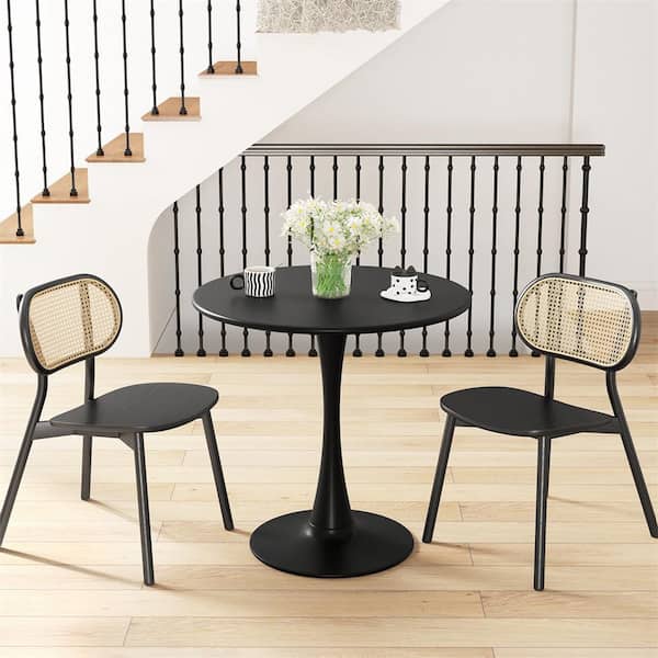 Costway Black Metal 31.5 in. Round Pedestal Dining Table with Anti-Slip PP Ring (Seats-4)