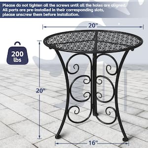 20 In. Black Round Metal Patio Outdoor Side Coffee Bistro Table, Outside All Weather Iron End Table for Garden Porch