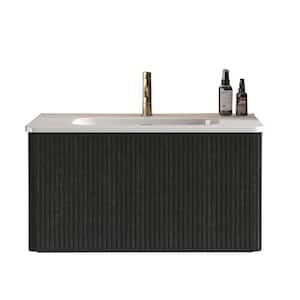 29.9 in. W x 18.3 in. D x 15.6 in. H Single Sink Wall-Mounted Bath Vanity in Black with White Integrated Ceramic Sink