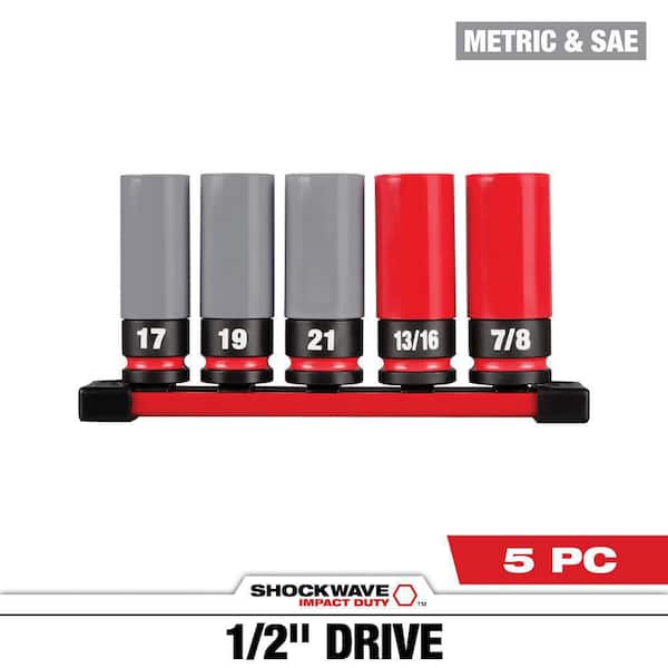 SHOCKWAVE Impact-Duty 1/2 in. Drive Deep SAE & Metric Lug Nut Impact Socket Set (5-Piece)