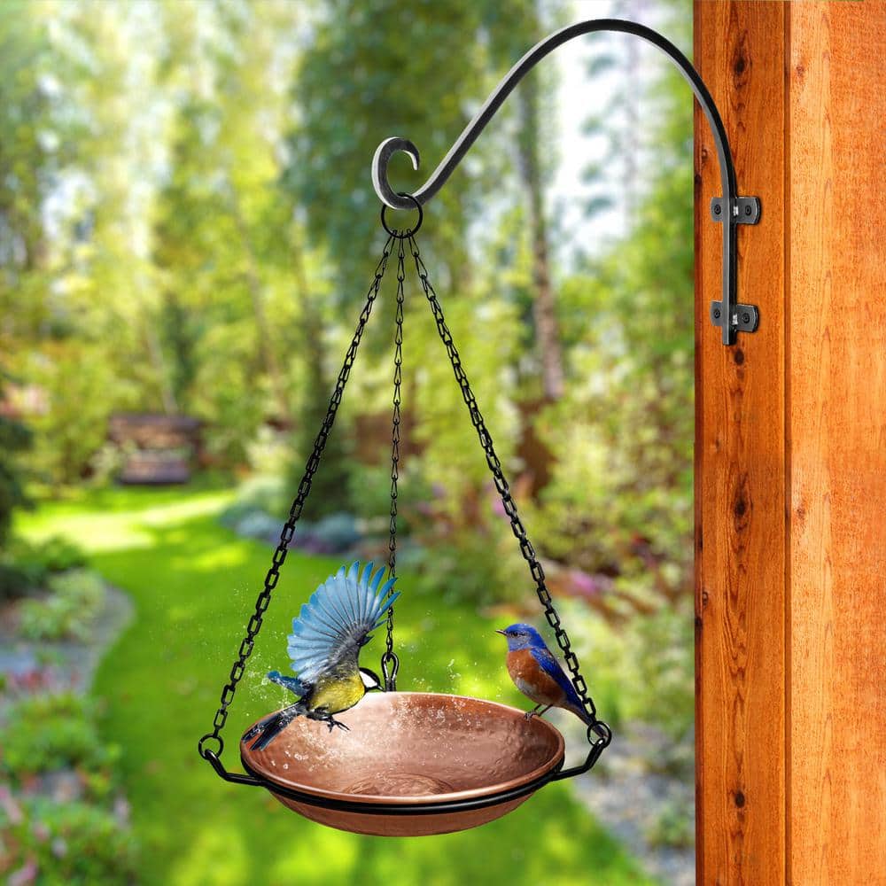 Copper Hand Hammered Hanging Bird Bath with Black Chain