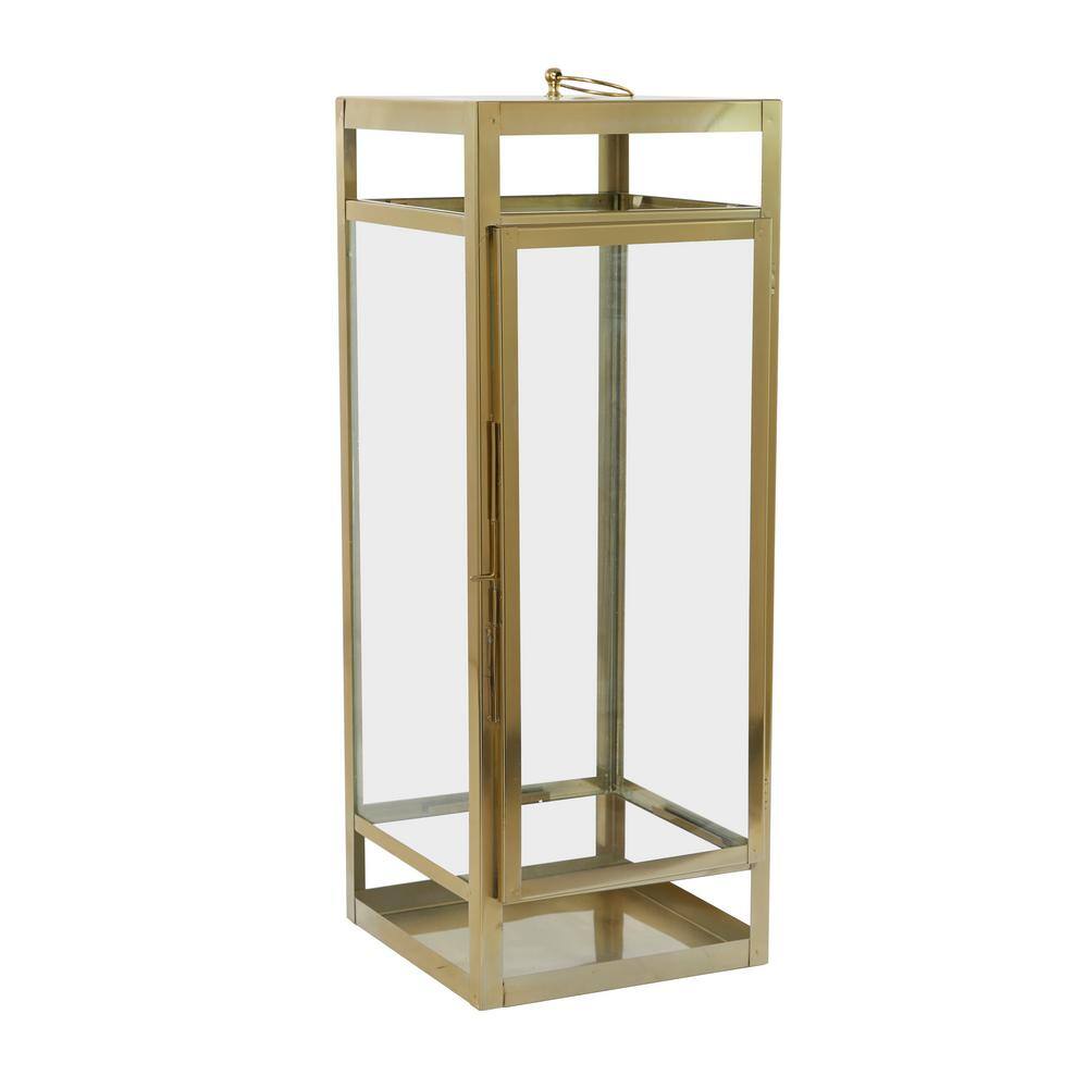 Litton Lane Gold Stainless Steel Pillar Candle Lantern 041315 The