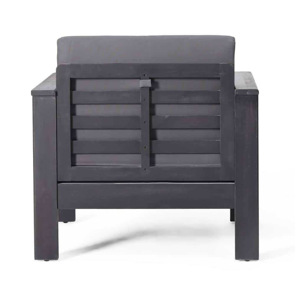 Dark Gray Acacia Wood Outdoor Lounge Chair with Cushions