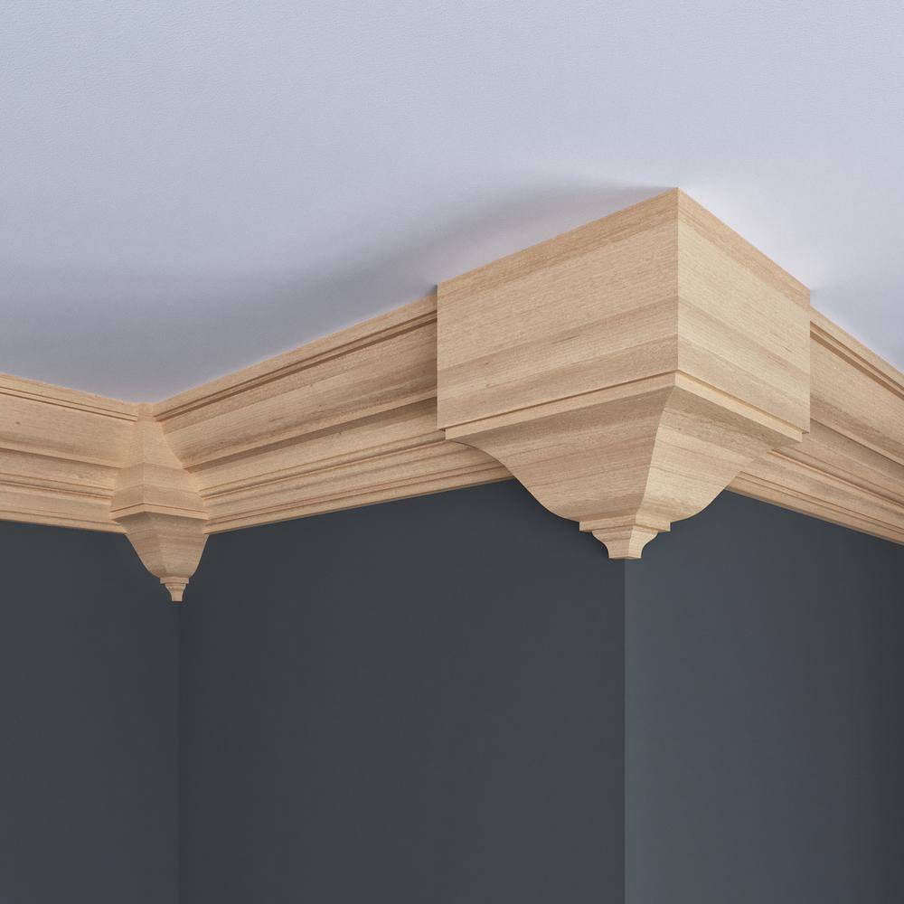 Unfinished White Hardwood Medium Inside Crown Connector Block Moulding