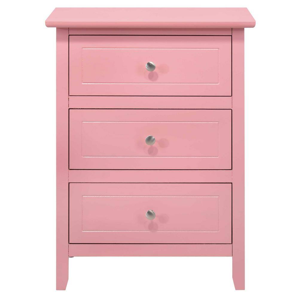 Daniel Pink 3-Drawer Solid Wood Nightstand