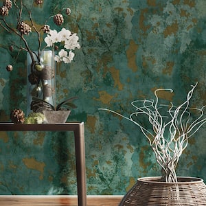 Dark Green/Gold Italian Textures 2-Gauze Texture Vinyl on Non-Woven Non-Pasted Wallpaper Roll (Covers 57.75 sq.ft.)
