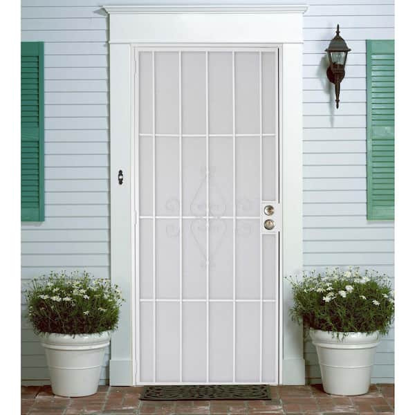 US Door and Fence 32 in. 80 in. Champion White Steel Surface Mount Outswing Security with Expanded Steel Screen Inlay 5003280W - The Depot