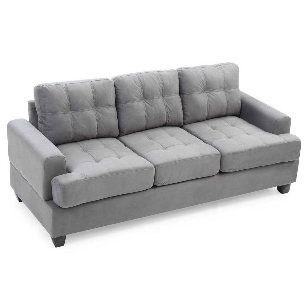 Gray Tufted Microfiber Flared Arm Sofa with Pillow Back, 79 in.