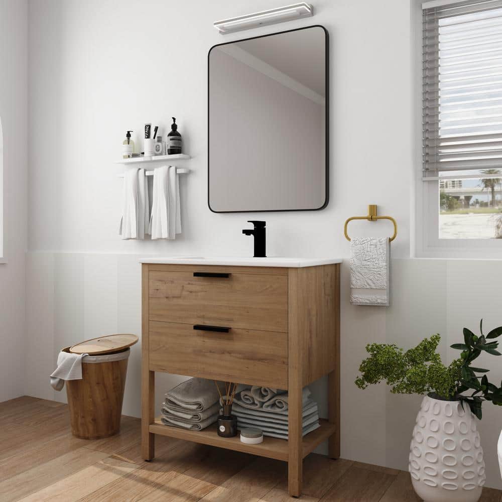30 in. W x 18.3 in. D x 33.5 in. H Freestanding Bath Vanity in Oak with Sin