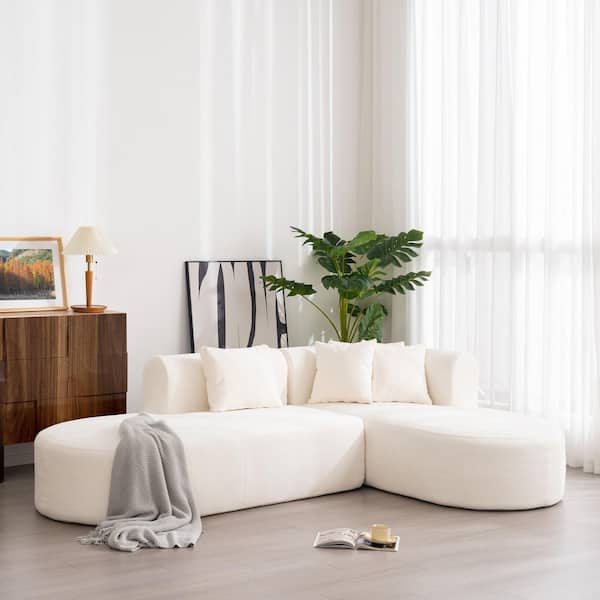 Harper & Bright Designs Stylish 107.5 in. Round Arm Chenille L-Shape Sectional Sofa in. Beige with Curved Seat and Wide Stitching