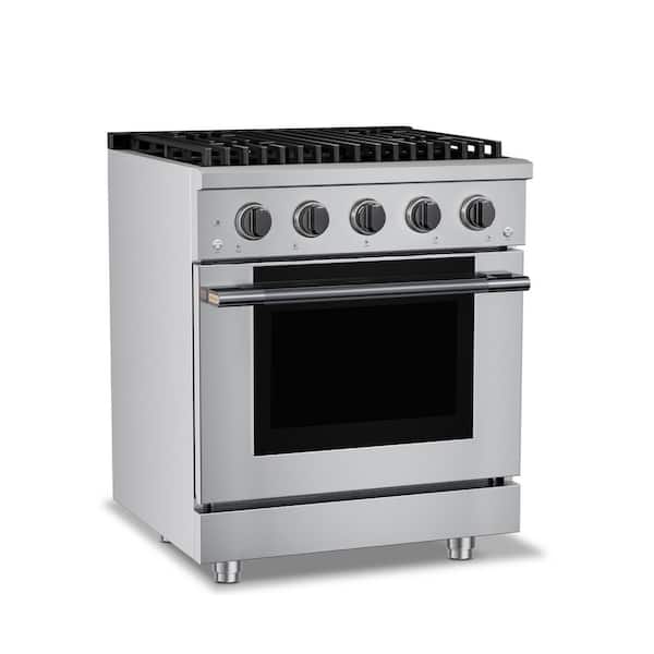 HausPro 30 in. 4 Burners (20,000 BTU) Freestanding Dual Fuel Range in Stainless with Convection Oven Black Stainless