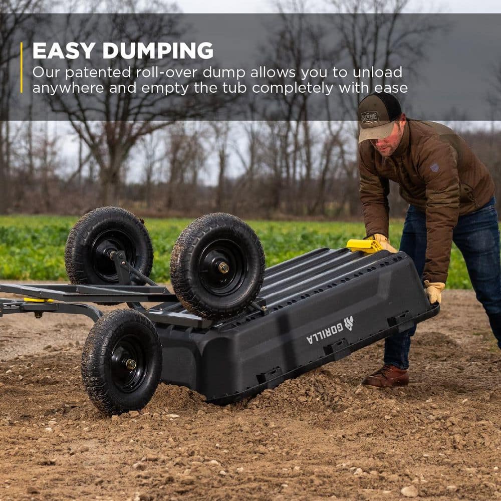 Heavy Duty Black Poly Yard Dump Cart with Pneumatic Tires