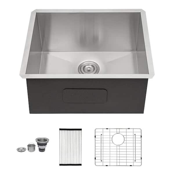 21 in. Drop-in Single Bowl 16 Gauge Brushed Nickel Stainless Steel Kitchen Sink and Drain