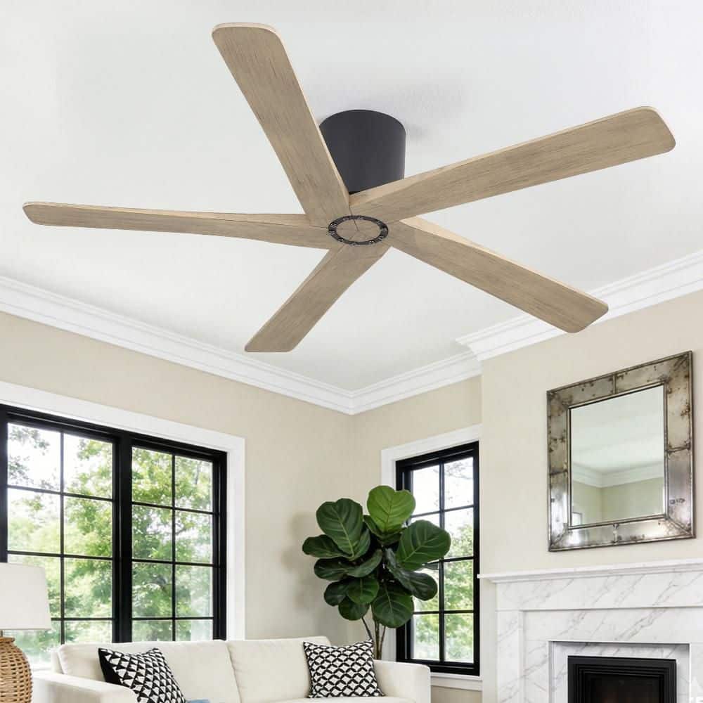 54 in. 5 Solid Wood Blades DC Motor Indoor Flush Mount Standard Celling Fan with Remote, Black and Grey price history on PriceWatchPro