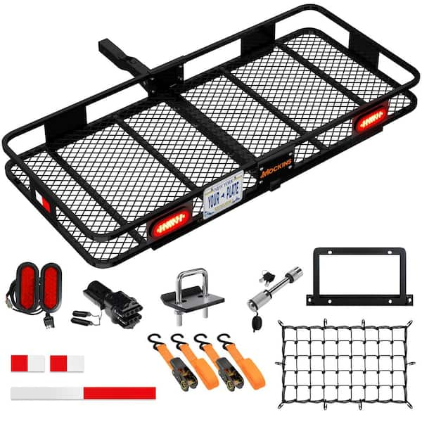 Mockins 60 in. x 20 in. x 6 in. Trailer Hitch Luggage Rack with Rear Lights License Plate Holder and Cargo Carrier Accessories MA 08 The Home Depot