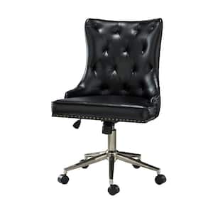 Herse Black Tufted Nailhead Trim Faux Leather 18.5 in.-21.5 in. Adjustable Height Task Chair with with Metal Base