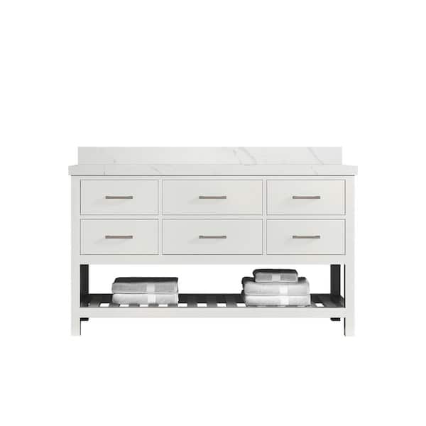 Willow Collections Parker 60 in. W x 22 in. D x 36 in. H Single Sink Bath Vanity in White with 2 in. Calacatta Quartz Top