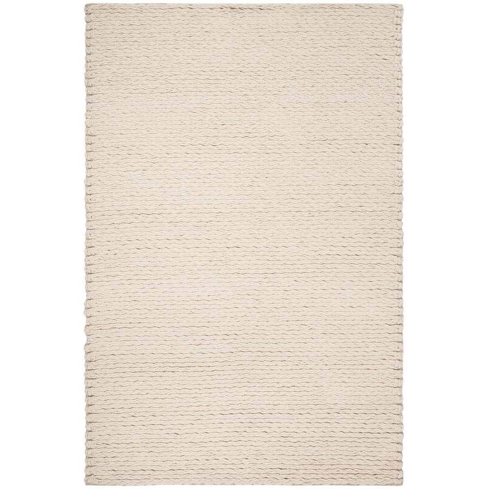 Ivory Braided Hand-Tufted Wool Square Area Rug, 5' x 8'
