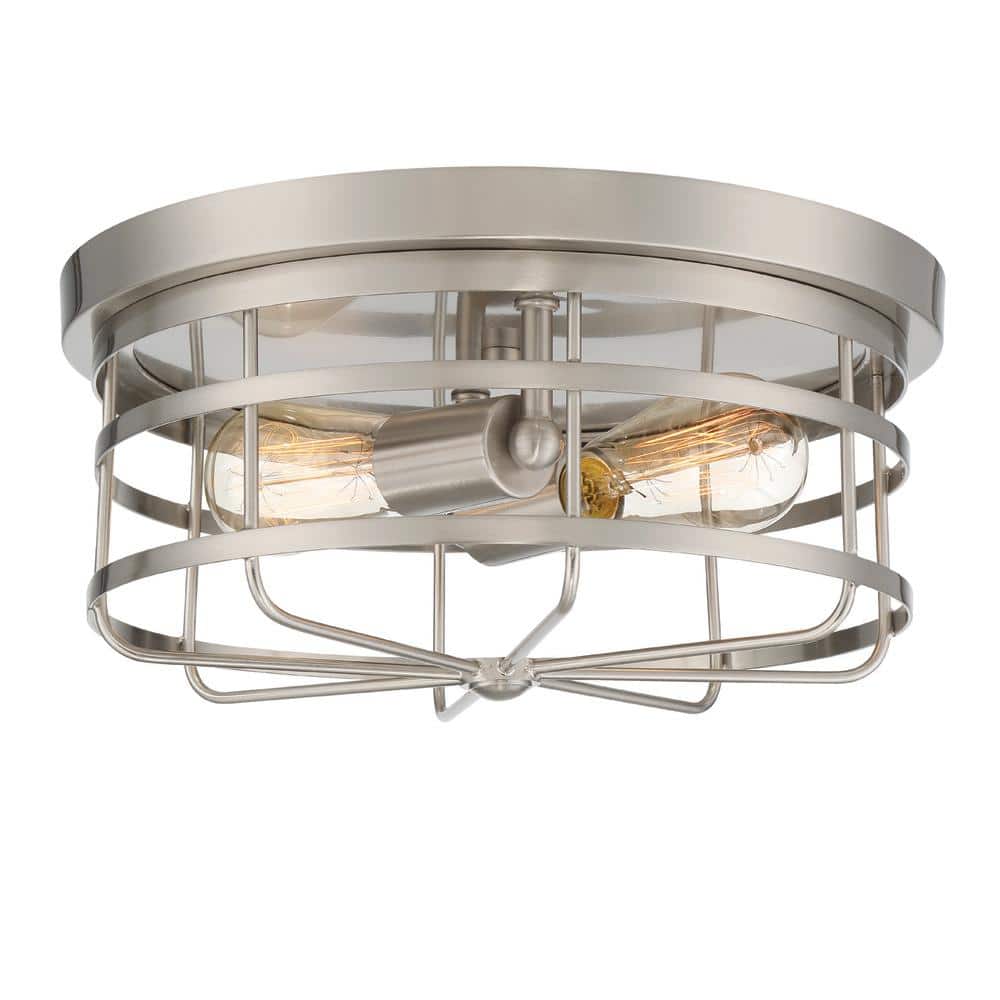 Tanner Transitional Industrial 2-Light Flush Mount in Satin Platinum