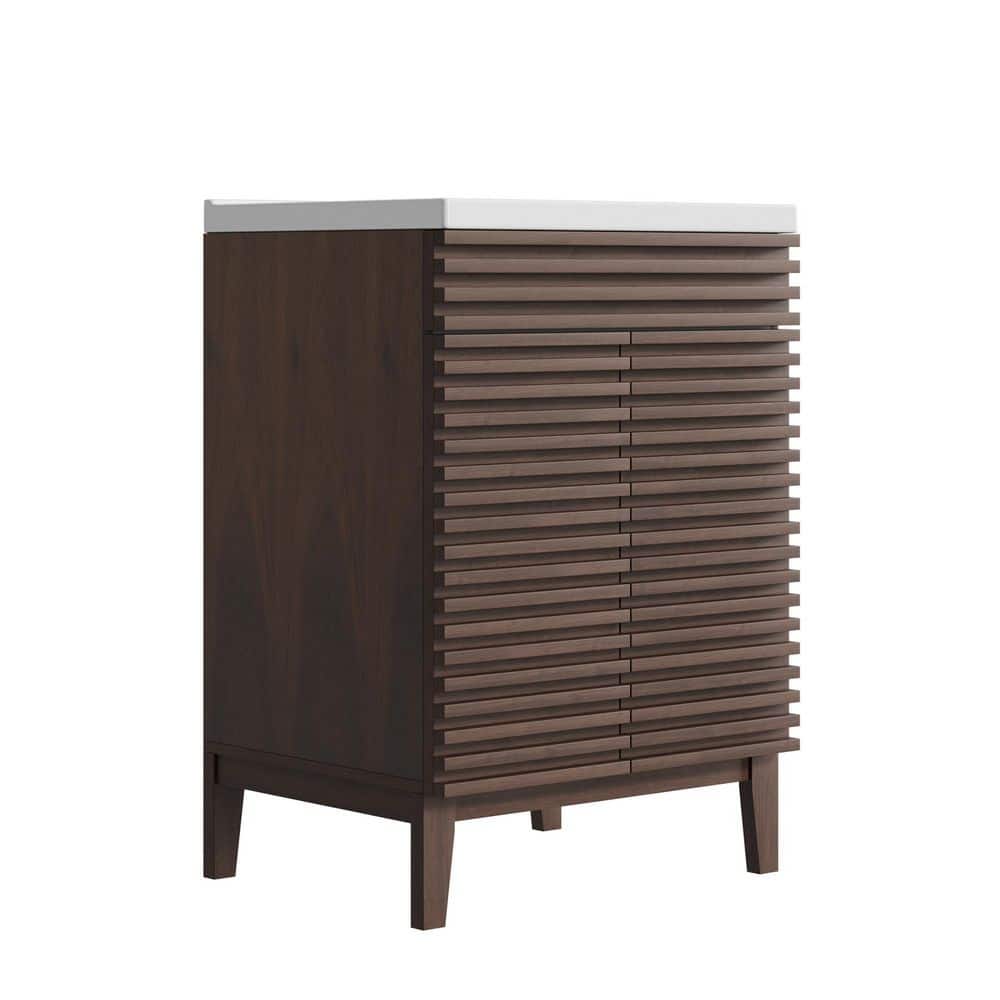 24" Walnut Freestanding Bathroom Vanity with Ceramic Sink