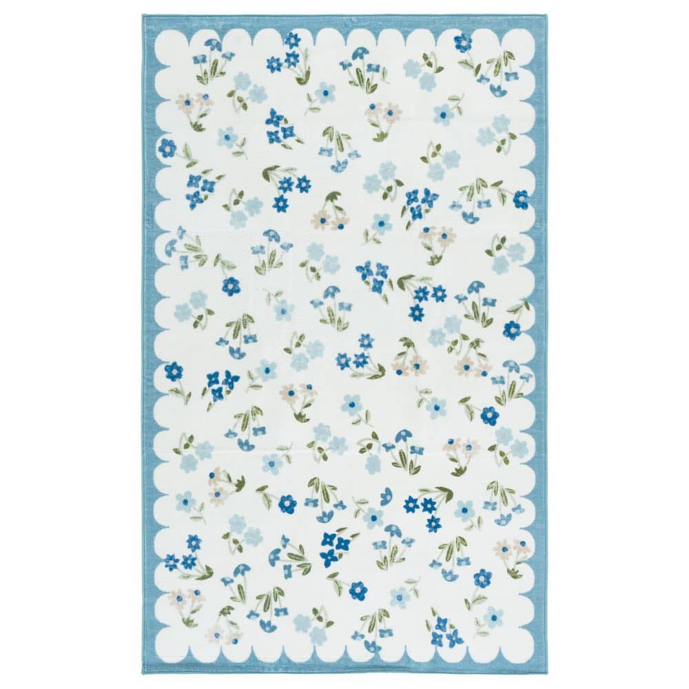 Martha Stewart Washable Ivory/Light Blue 4 ft. x 6 ft. Machine Washable Floral Modern Border Area Rug price history on PriceWatchPro