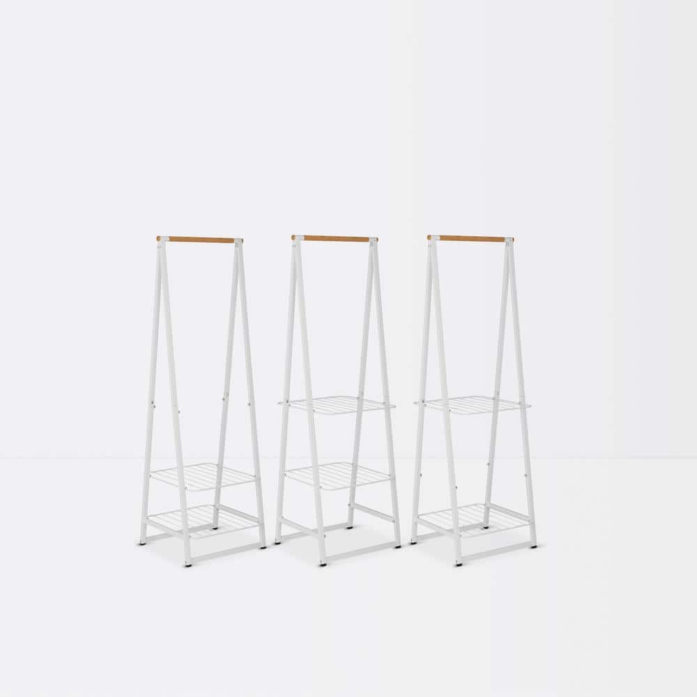 Small White Wood and Wire Garment Rack with Adjustable Shelves