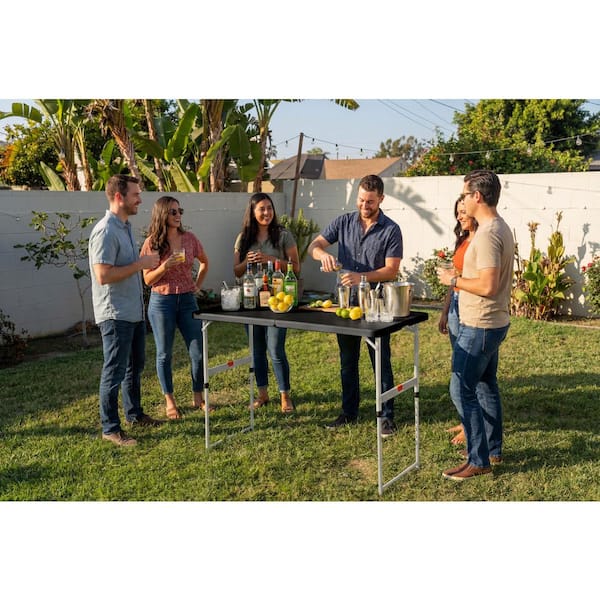 HDX 4 ft. Black Resin Top Single Hand Adjustable Height Indoor