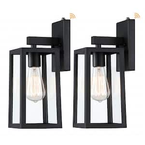 1-Light Matte Black Hardwired Outdoor Wall Lantern Sconces with Dusk to Dawn Sensor (2-Pack)
