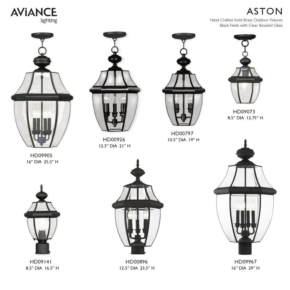 Monterey 4-Light Black Brass Outdoor Pendant with Beveled Glass
