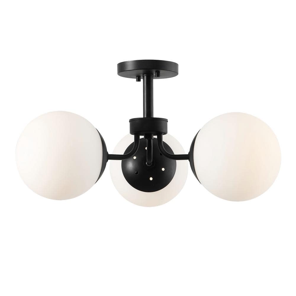 Olivier Black Iron and Frosted Glass Globe LED Semi Flush Mount