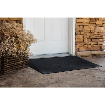 TRANSITIONS Black 43 in. W x 25 in. L x 2.5 in. H Rubber Angled Entry Door Threshold Welcome Mat