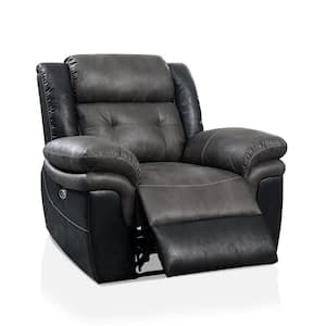 Furniture of America Dacious 81.25 in. Gray and Black Faux Leather 2-Seat Loveseat with Cup Holders and USB Charger